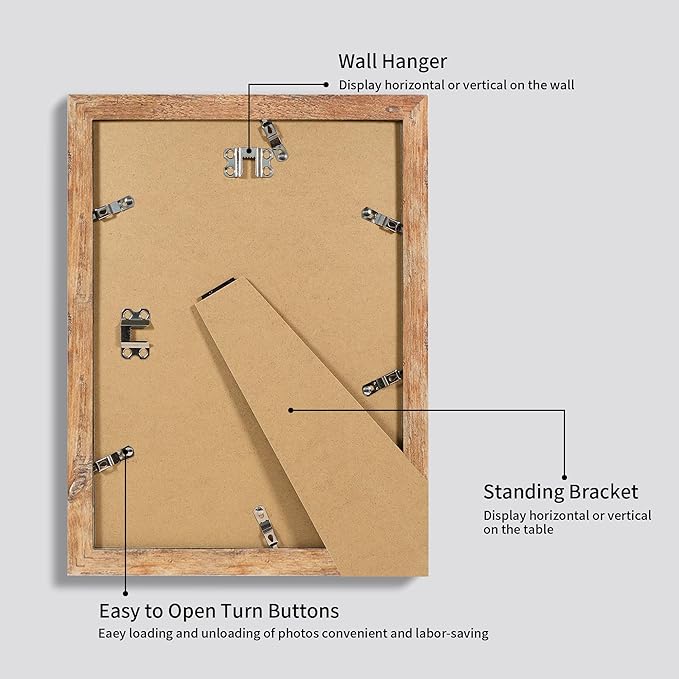 iRahmen 9x12 Picture Frame Set of 4 with Tempered Glass, Rustic Brown Frame Display 6x8 Pictures with Mat or 9 x 12 Without Mat, Wooden 9 x 12 Photo Frame for Wall Mount and Tabletop Display