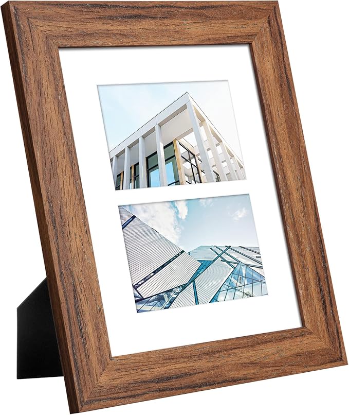 8x10 Picture Frame Display Double 4X6 Picture Frame Collage,Multi Photo Frame with Mat,Plexiglass,Wall or Tabletop Decor,Carbonized Brown Wood Grain