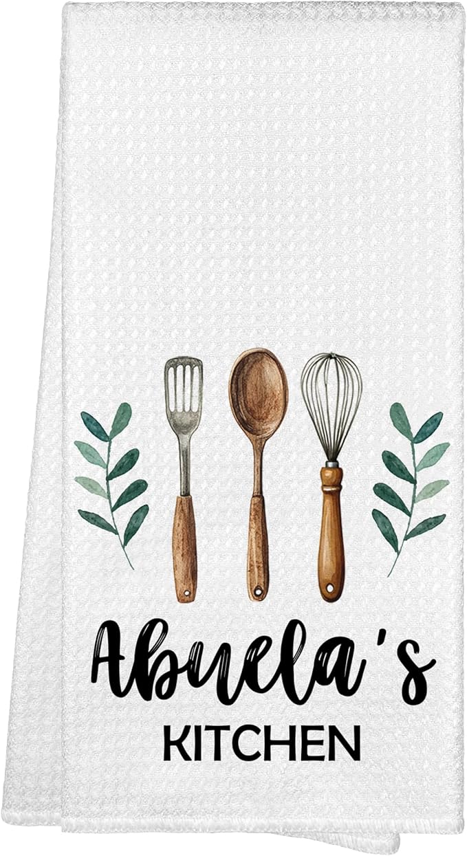 Abuela's Kitchen Towels, Abuela Grandma Christmas Birthday Gifts Hand Towels for Grandma from Grandkids, Rustic Farmhouse Decorative Tea Dish Towels for Room Mother's Day Decor 16x24 in