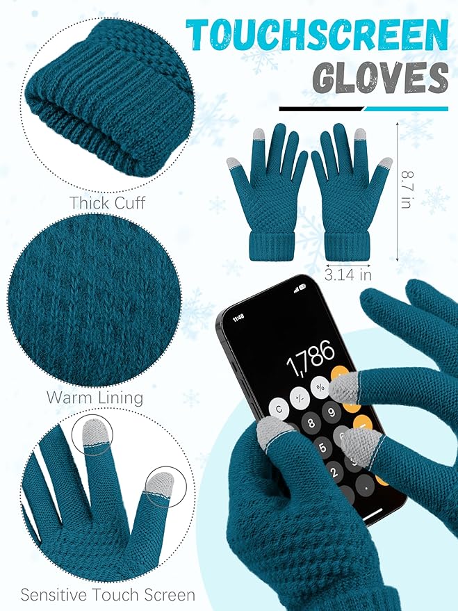 Winter Beanie Hat Scarf Gloves, Warm Fleece Knit Hats Touch Screen Gloves Neck Scarf Set Winter Gifts for Unisex Adult
