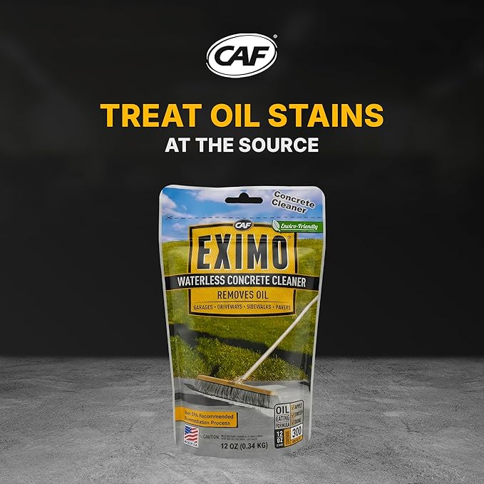 CAF Outdoor Cleaning EXIMO Waterless Concrete Cleaner, Oil Stain Remover for Driveway, Garage Floor, Basement & Walkway Surfaces, Natural Concrete Cleaner Powder Treatment, Covers Large Areas, 0.75 lb