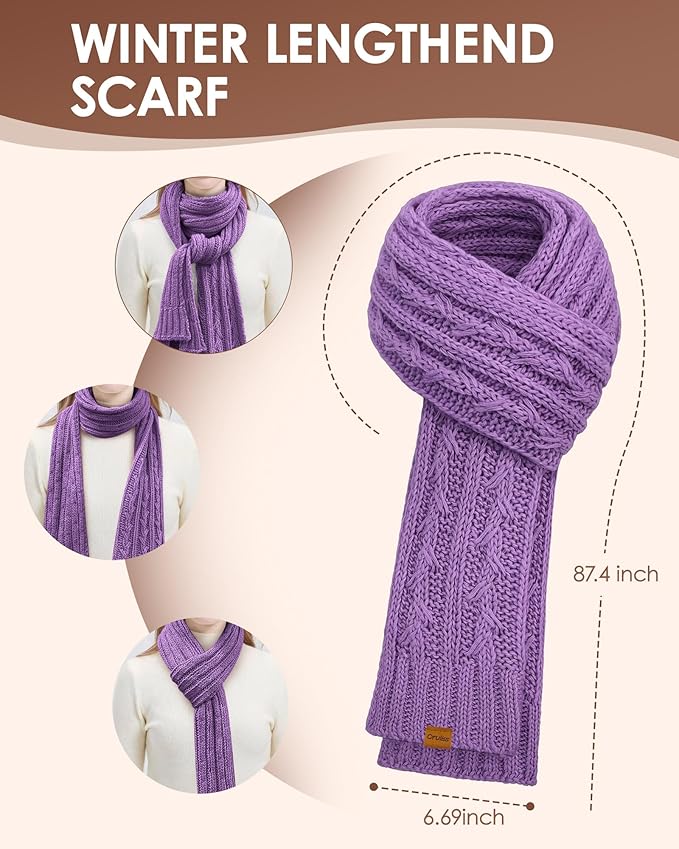 Womens Winter Beanie Hat Scarf Gloves Set, Fleece Lined Knitted Hat with Pompom Long Scarf Touchscreen Mittens for Women Men