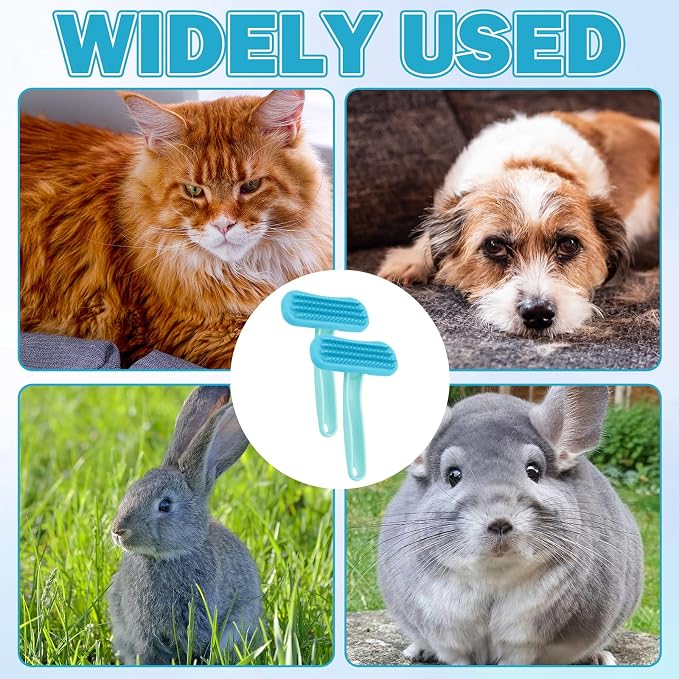 2Pcs Rabbit Bunny Soft Brush, Practical Brush for Rabbits Grooming, Soft Silicone Small Animal Massage Comb, Bunny Grooming Kit Supplies Suitable for Cats Puppies & Other Pets(Blue)