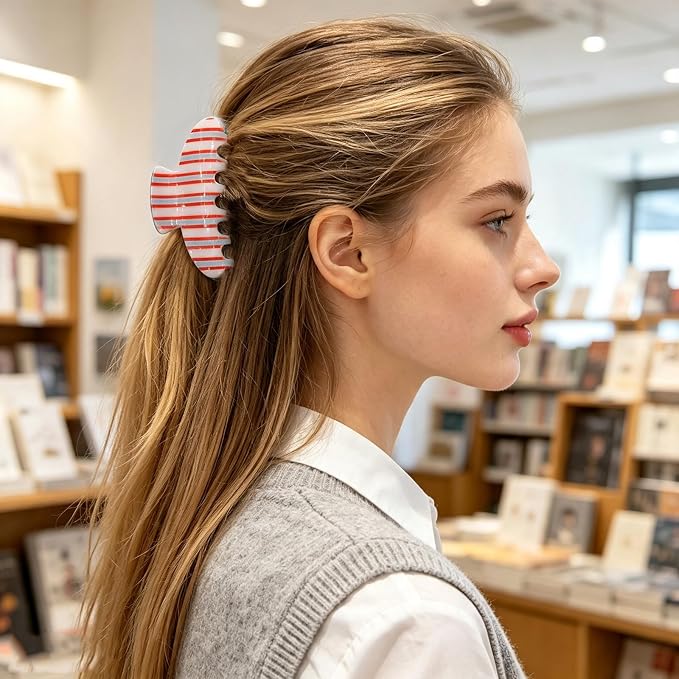 Red Blue White Stripe Hair Claw Clips Strong Hold Hair Clips Retro Jaw Clip | Funny Candy Color Lines Hair Barrettes Cute Stripes Hair Accessories Nonslip Grip Clips for Women Daily Holiday Party Styling