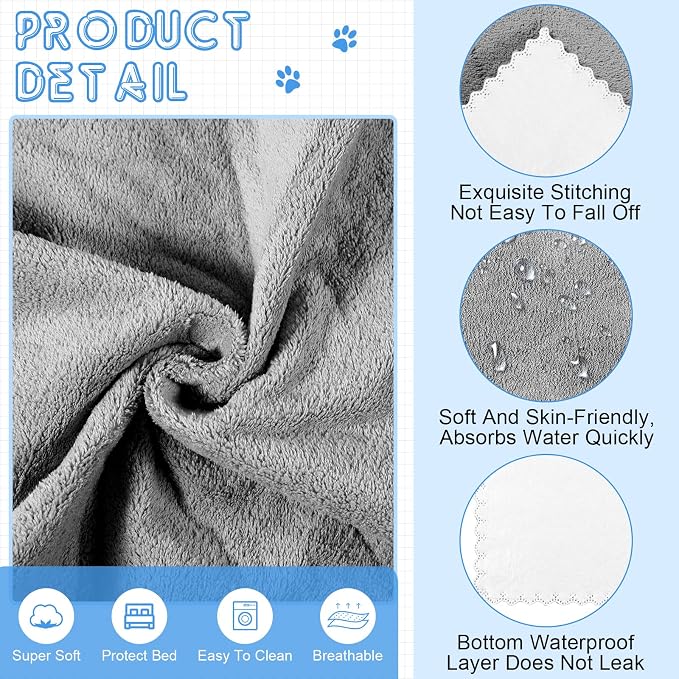 SmoothNovelty 5 Pcs Waterproof Guinea Pig Blankets, Gray, 22 x 47 Inch | Large Pet Bedding Mat, Waterproof Pee Pad, Washable Coral Fleece Cage Liner, for Guinea Pig Rabbit Cat Dog Sofa Floor