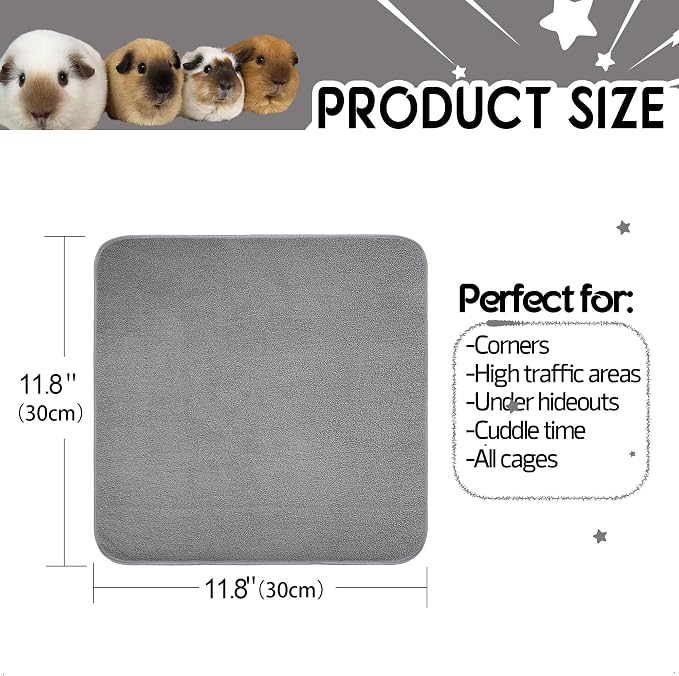 Guinea Pig Bedding, Cage Liners, Washable, Reusable & Leakproof | Premium Fleece Material, Instant Absorbent, Anti-Slip Bottom, Ideal Pee Pads for Small Animals.