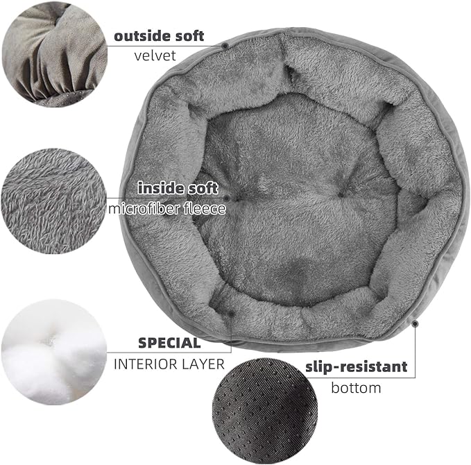 Asvin Large Dog Bed for Large Dogs, Cat Beds for Indoor Cats, Pet Bed for Puppy and Kitty, Extra Soft & Machine Washable with Anti-Slip & Water-Resistant Oxford Bottom, Grey, 35 inches