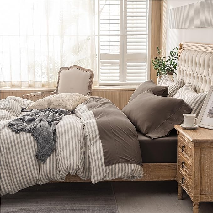 PURE ERA Jersey Knit 4pc Bed Sheet Set 100% T-Shirt Cotton Super Soft Comfy Breathable Fits Mattress Up to 20" Extra Deep Pocket (Solid Brown, Queen)