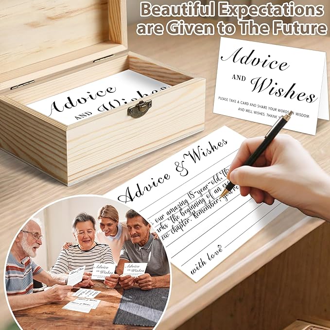 Advice And Wishes For The Mr And Mrs, 51 Pcs Wedding Advice Cards Box for Bridal Shower Decorations, Bridal Shower Games Advice And Wishes Cards Wedding Games For Reception (White Advice)