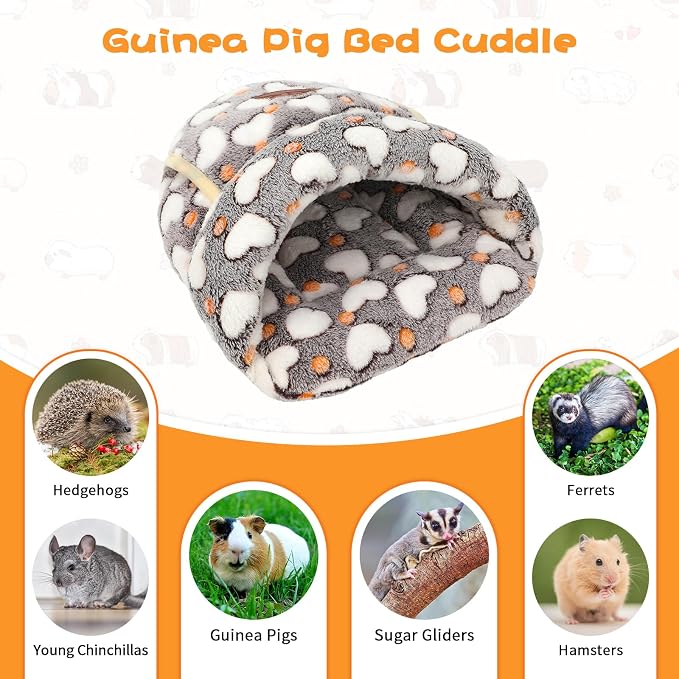 YUEPET Guinea Pig Bed Cuddle Cave, Warm Fleece Hideout, White Heart | Cozy Guinea Pig House, Portable Guinea Pig Hideout, Soft Coral Fleece, Folds Flat for Storage