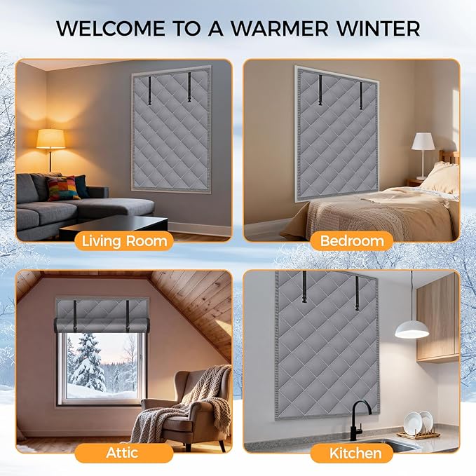 2 Sets 63" x 39" Thermal Window Cover，Oxford Fabric Window Cover for Winter, Window Insulation for Winter to Keep Warm, Window Insulation Kit for Home RV Basement–Grey