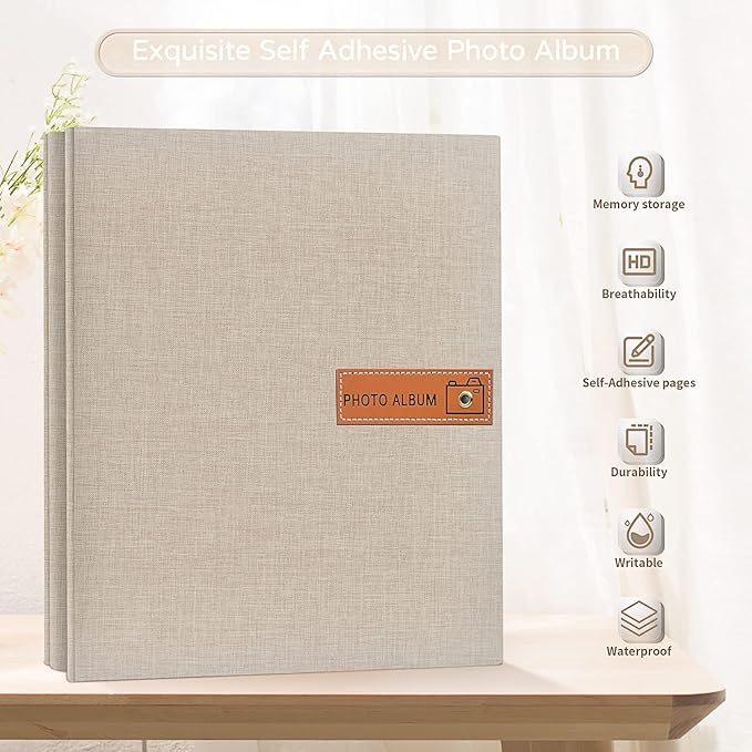 Popotop Large Photo Album Self Adhesive 4x6 5x7 8x10 Scrapbook Album DIY Picture Book,Gifts for Mom,Family Baby and Wedding,with Metal Pen and Plastic Board