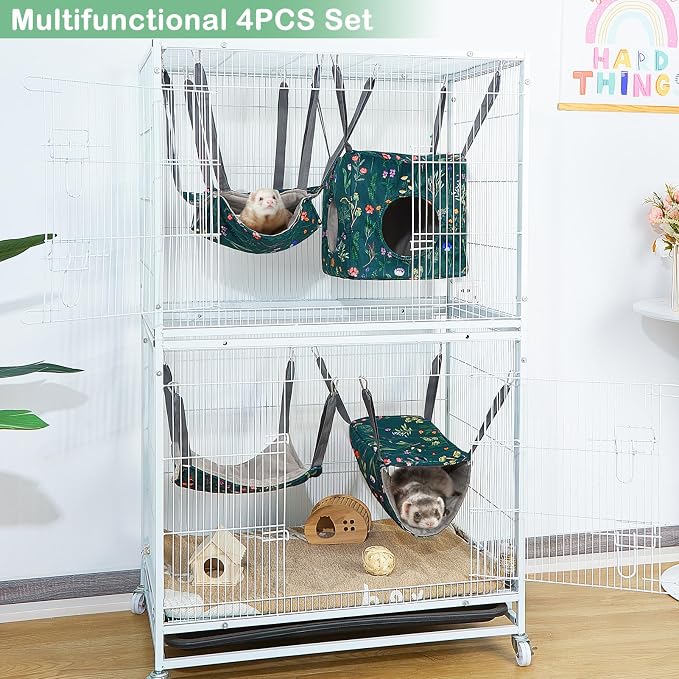 Glittme 4 Pack Cozy Ferret Hammock, Soft Washable Cage Bed for Small Animals