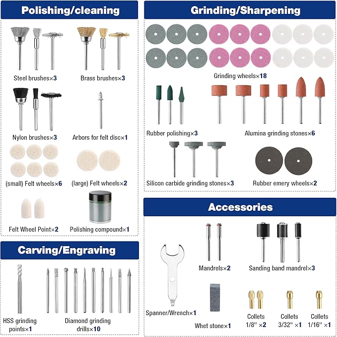 WORKPRO 476-Piece Rotary Tool Accessory Kit, Rotary Tool Bits for Easy Cutting, Grinding, Sanding, Polishing, Cleaning, Drilling, Carving and Engraving