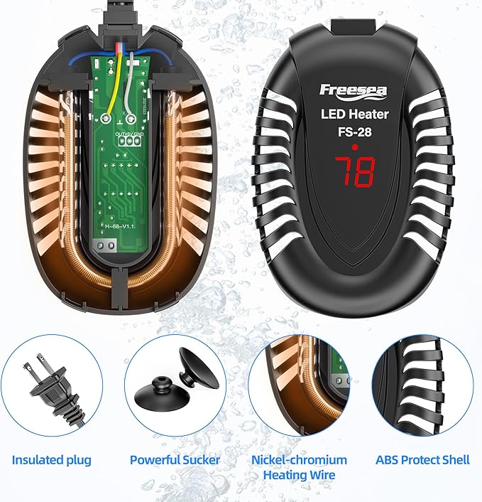 FREESEA Aquarium Fish Tank Heater: 100W Small Submersible Turtle Heater with Adjustable Temperature External Controller for Betta | Saltwater | Freshwater | 10-20 Gallon