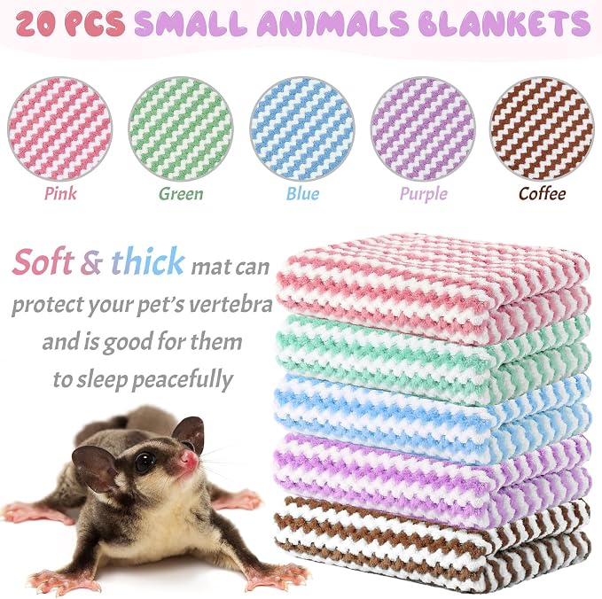 Moukeren 20pcs Guinea Pig Blankets, 14 x 30 Inch, Waffle Style, Multicolor