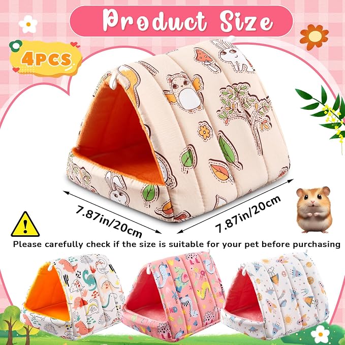 Cinnvoice Guinea Pig Hideout Bed Washable House Cage, Cartoon, 7.9 in | Soft Tunnel for Hamster Rabbit Bunny Chinchillas Hedgehog Mice Rat, Cozy Hideaway Habitat Accessories, Removable Cushion Pad