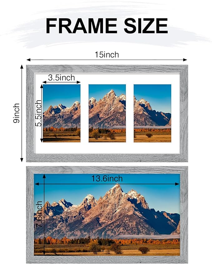 Vittanly 8x14 Picture Frames Collage Wall Decor, Displays 3Pcs 4x6 Pictures with Mat or 1Pcs 8x14 without Mat, Collage Picture Frame for Horizontal or Vertical Display, Grey, 1 Pack