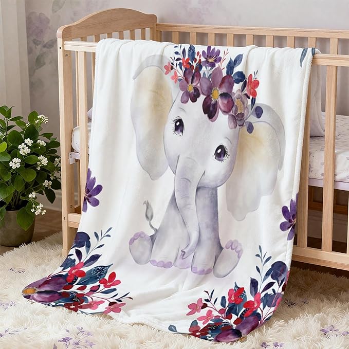 Personalized Baby Blanket with Name, Customized Soft Animals Flannel Blankets for Newborn Boys Girls and Toddlers, for New Mom, Infant Birthday Gift, Elephant-5