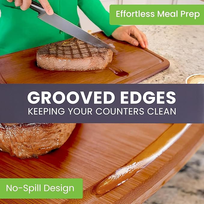 Organic Bamboo Wooden Cutting Board Set of 3 - Used to Chop Veggies, Carve Meat, Present Charcuterie at Mealtime Prep and Family Gatherings - Ideal for Professional and Busy Home Chefs - Dark