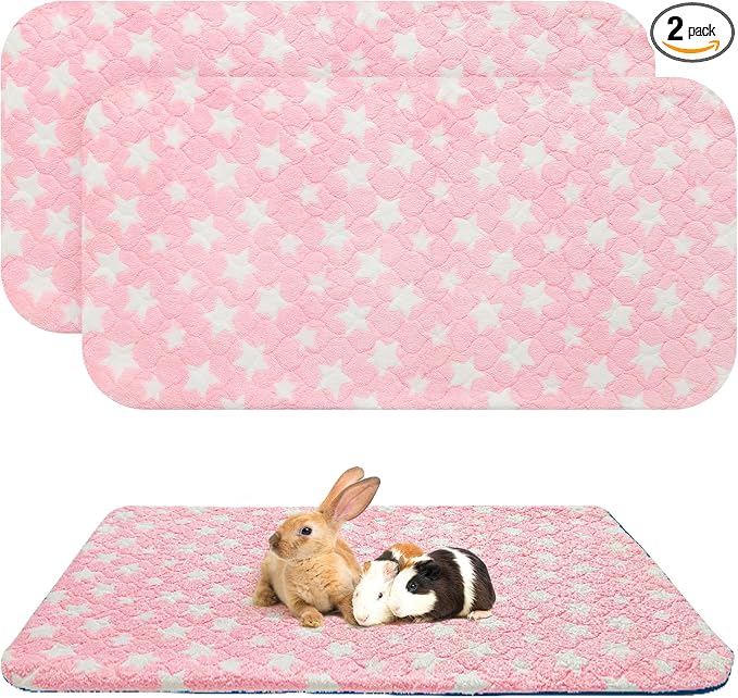 Homimp 2 Pack Guinea Pig Bed, Waterproof Reusable Small Animal Bed,Super Absorbent Pee Pad Mat for Rabbit Bunny Hamster Rat Hedgehog Chinchilla,Washable Fleece Cage Liners, Pink 24"x47"