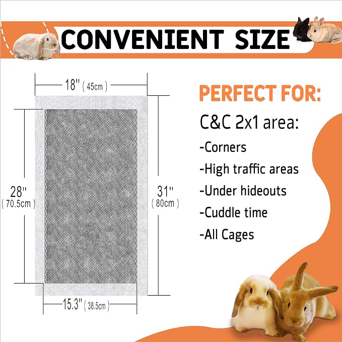 Disposable Guinea Pig Bedding, Cage Liners, Absorbent & Waterproof | Charcoal Odor Control Material, Ideal Pee Pads for Guinea Pigs, Rabbits, Hamsters & Other Small Pets, 18"x31", 50 Count