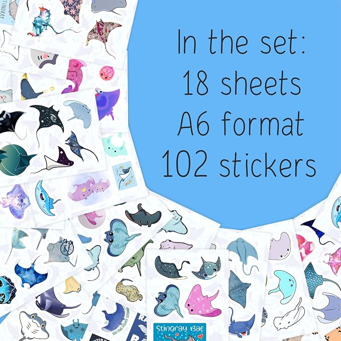 100Pcs Stingray Stickers for Water Bottle and Laptop - Ocean Animal Party Supplies, Decorations & Gifts, Waterproof Vinyl Decals, Gifts for Women & Men
