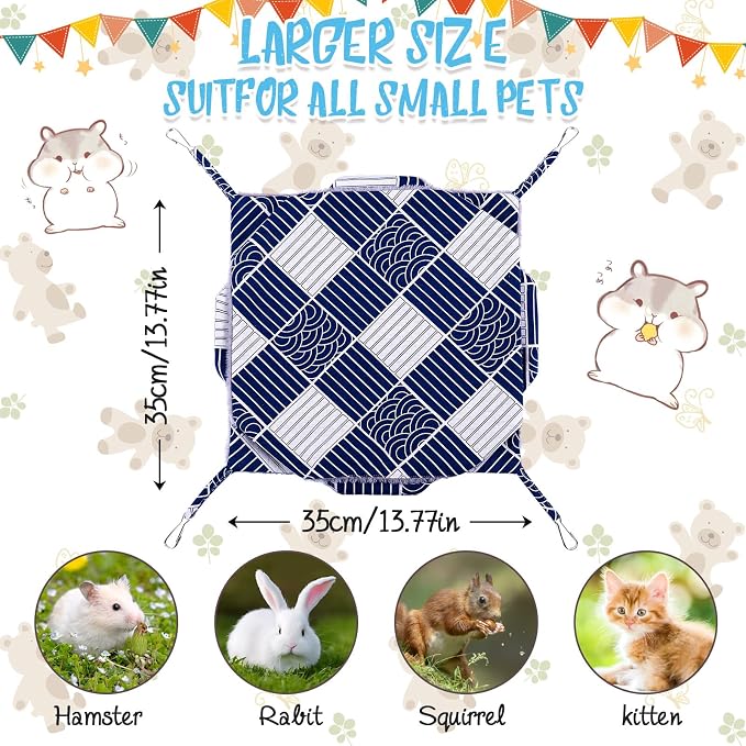 3 Tier Ferret Rat Hammock, Guinea Pig Cage Accessories, Blue Check | Rat Hammock for Cage, Pet Cage Hanging Hammock, Small Animals, Guinea Pig, Ferret, Kitten, Squirrel, Chinchilla, Rat, Parrot