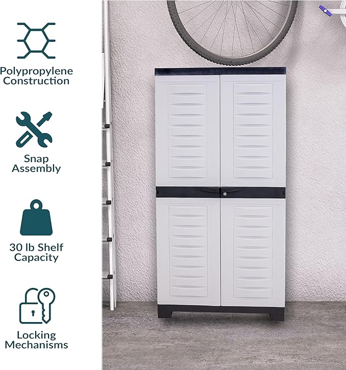 Sunnydaze 48" H Resin Garage Storage Cabinet - Garage Cabinet with Lockable Doors and Adjustable Shelves - Freestanding Utility Storage for Laundry Room, Office, Basement - Gray/Charcoal Trim
