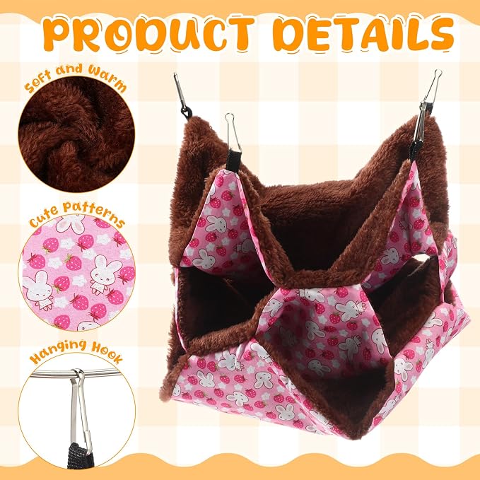 Weewooday 3 Pcs Rat Hammock 3 Tier Ferret Hammock Cage Hanging Bed Cage Accessories for Pet Guinea Pig Hamster Parrot Sugar Glider Ferrets Rat Chinchilla Playing Sleeping(Blue, Pink, Yellow)