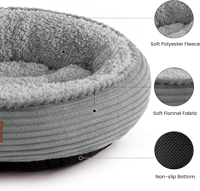 Love's cabin Round Donut Cat and Dog Cushion Bed, 30in Pet Bed for Medium or Large Dogs, Anti-Slip & Water-Resistant Bottom, Soft Durable Fabric Pet Beds, Washable Calming Cat Bed, Pure Gray