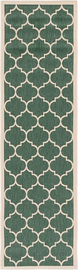 SAFAVIEH Washable Rug Outdoor Courtyard Collection - 2'3" x 8' Runner, Dark Green & Beige, Non-Shedding & Easy Cleaning, Ideal for Patio, Entryway, Mudroom, Hallway, Kitchen (CY6914-322)