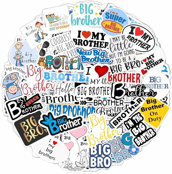 Big Brother Stickers for Water Bottle and Laptop - Big Brother Party Supplies & Decorations, Waterproof Vinyl Decals, Sibling and Family Stickers, Gifts for Women & Men