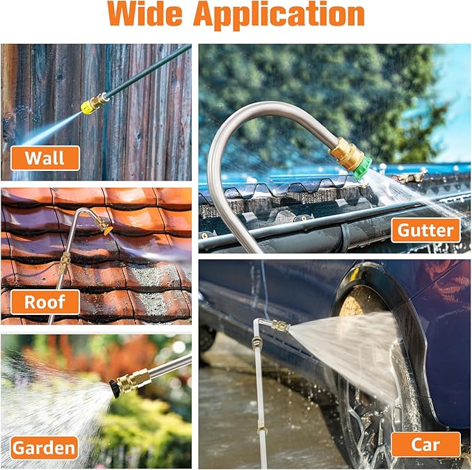 Sealegend Pressure Washer Extension Wand with 6 Spray Nozzle Tips for Gutter Cleaning up to 9FT, Upgrade Power Washer Lance with 30°, 90°, U-shaped Curved Rod, 1/4" Quick Connect, 4000 PSI