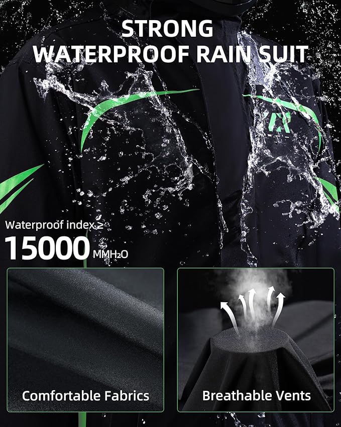 Men's Waterproof Rain Suit Rain Gear Jacket and Pant Outdoor Packable Lightweight Breathable Hooded Raincoat