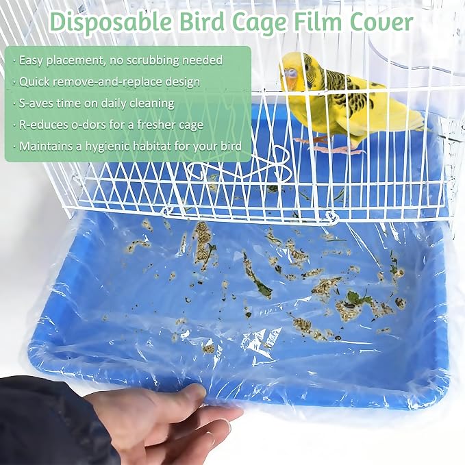Tfwadmx 20 PCS Disposable Bird Cage Liner Bags 34'' x 22'' Plastic Parakeet Cage Tray Liners Oversized Plastic Tray Covers for Birdcage Parrots Cockatiels