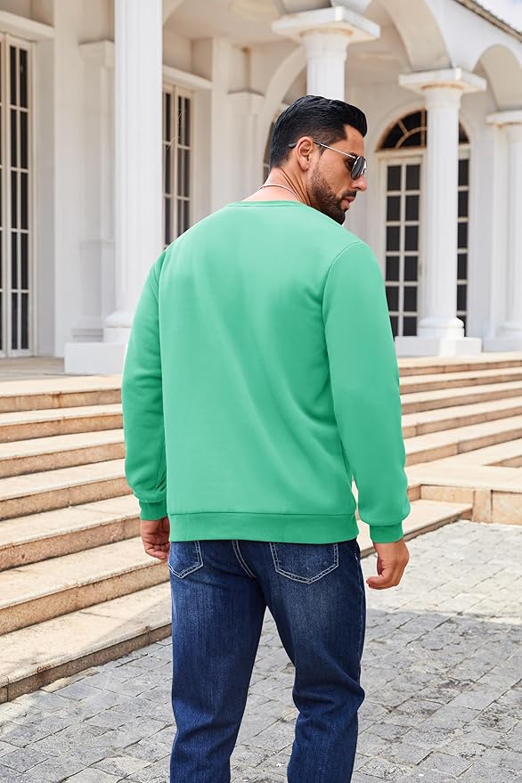 Boladeci Men's Full Sherpa Lined Crewneck Sweatshirts Heavy-weight Fleece Pullover Thick Thermal Long Sleeve Cotton