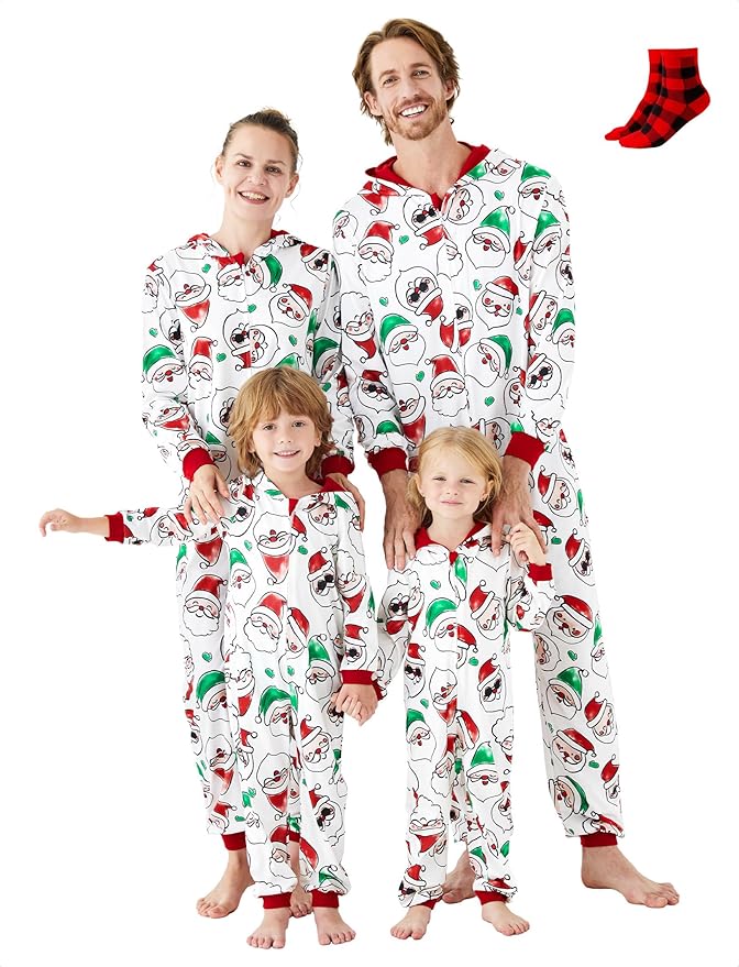 PATPAT Matching Family Christmas Onesie Pajamas – Holiday Hooded Jumpsuit Sleepwear PJs Couples Xmas Loungewear with Socks