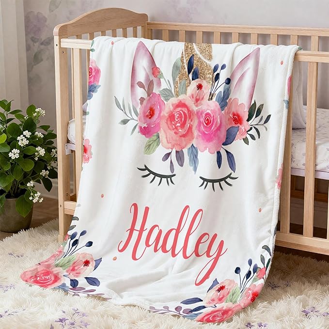 Personalized Unicorn Girls Blanket, Customized Baby Blankets with Name for Girls, Baby Gifts for Newborn Girl, 30"x40"