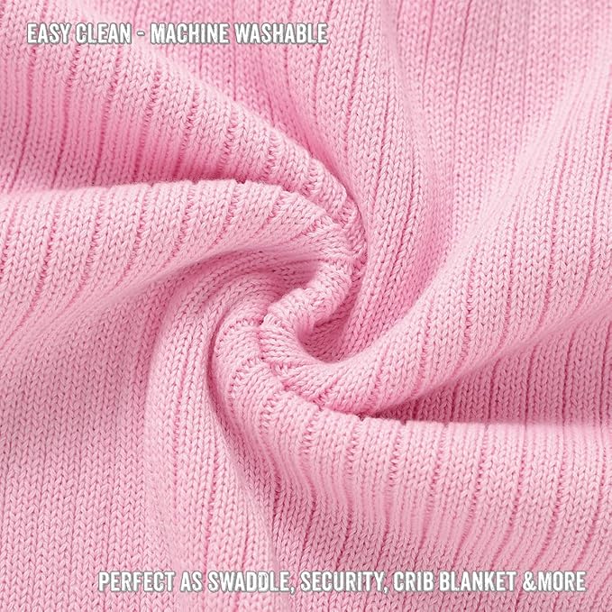 Organic Ribbed Swaddle Blanket for Boys & Girls - 100% Luxury Organic Soft Cotton Knit Warm Cozy Cuddle Stroller Blanket for Newborns, Infants, & Toddlers (Bubblegum)