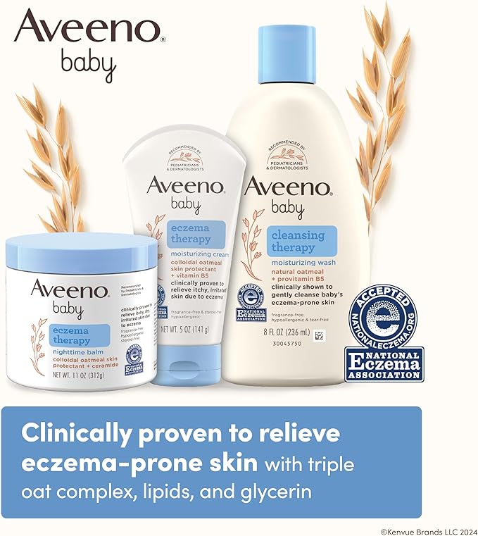Aveeno Baby Eczema Therapy Nighttime Body Balm, Moisturizing Eczema Treatment, Ceramides, Triple Oat Complex, Soothes Dry, Itchy Skin, Hypoallergenic, Fragrance & Steroid Free, 11oz
