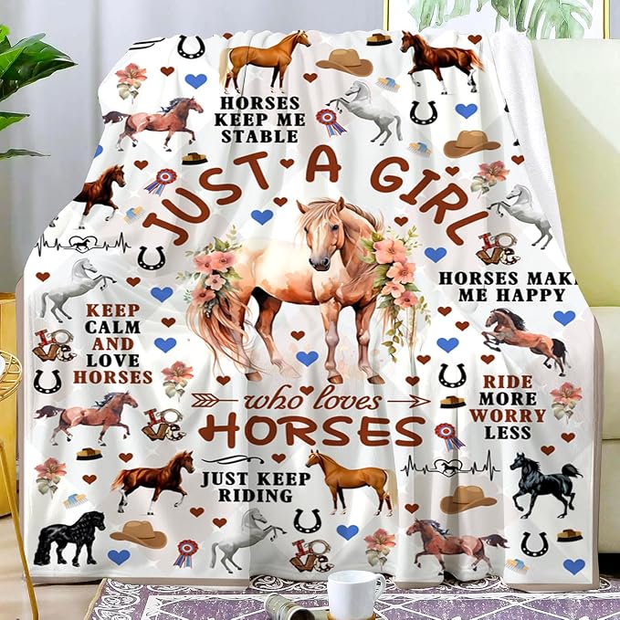 Horse Blanket Gifts for Women Horses Blankets and Throws Stuff Cute Horse Gifts for Women Girls Boys Kids Adults Animal Birthday Decorations Room Decor 60"X50"