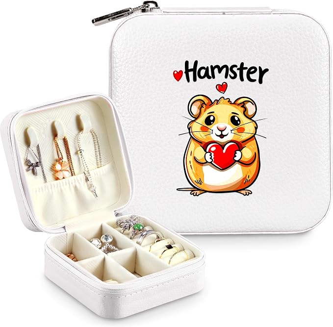 Hamster Jewelry Box, Gifts For Kids Teens Girls, Hamster Lovers Stuff Items Accessories Things Merchandise Decor Merch, Travel Ring Earrings Necklace Organizer Holder!