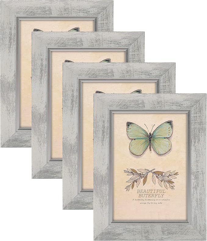 XUANLUO 5x7 Picture Frames Set of 4 Rustic Retro Photo Frame with HD Plastic Cover for Wall Mount and Tabletop Display Family Friends Wedding Gift