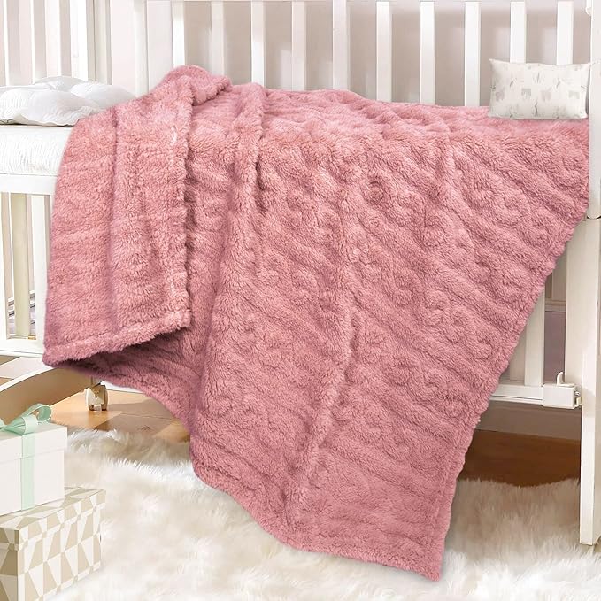 HOMRITAR 3D Fleece Baby Blanket for Girls Boys Fluffy Fuzzy Flannel Soft Warm Plush Cozy Bed Blanket for Home Decor, Toddlers Infant or Newborn Receiving Blanket (30x40inch, Coral Pink)