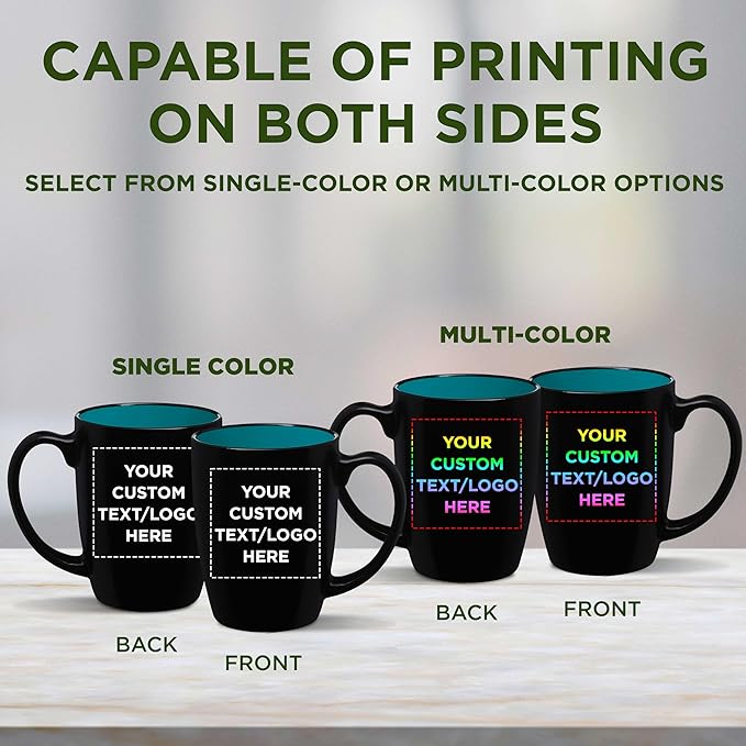 DISCOUNT PROMOS 100 Java Two Tone Coffee Mugs Set, 12 oz. - Customizable Text, Logo - Stoneware, Durable, Easy Grip - BLACKTEAL