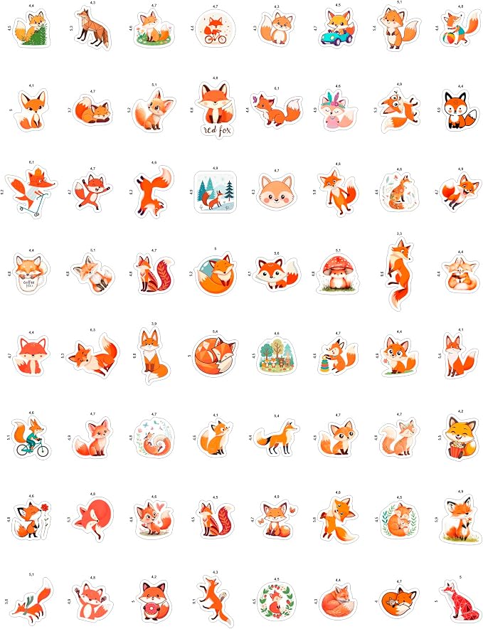 100Pcs Cute Fox Stickers for Water Bottle, Small - Fox Party Supplies & Decorations - Gift for Women & Men