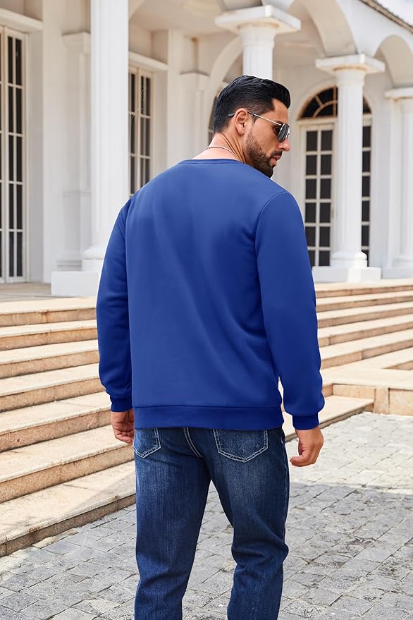 Boladeci Men's Full Sherpa Lined Crewneck Sweatshirts Heavy-weight Fleece Pullover Thick Thermal Long Sleeve Cotton