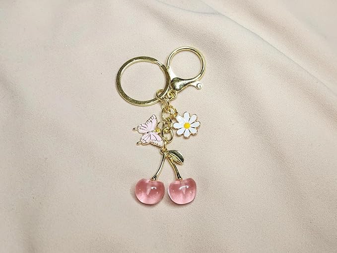 Agromusk Cute Cherry Keychain,Kawaii Cherry Bag Purse Charms for Women Car Keys Decor Gifts Stuff Accessories