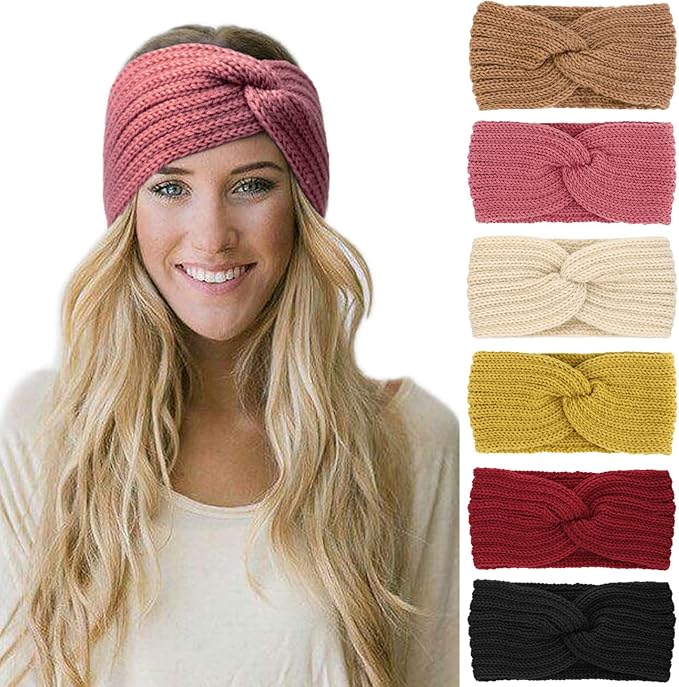 DRESHOW Winter Knit Chunky Headbands for Women Crochet Turban Knitted Ear Warmer Fashion Head Wrap 6 Pack